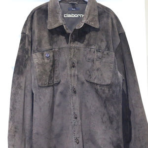 Men Clairborne Suede Button Down Large Shirt